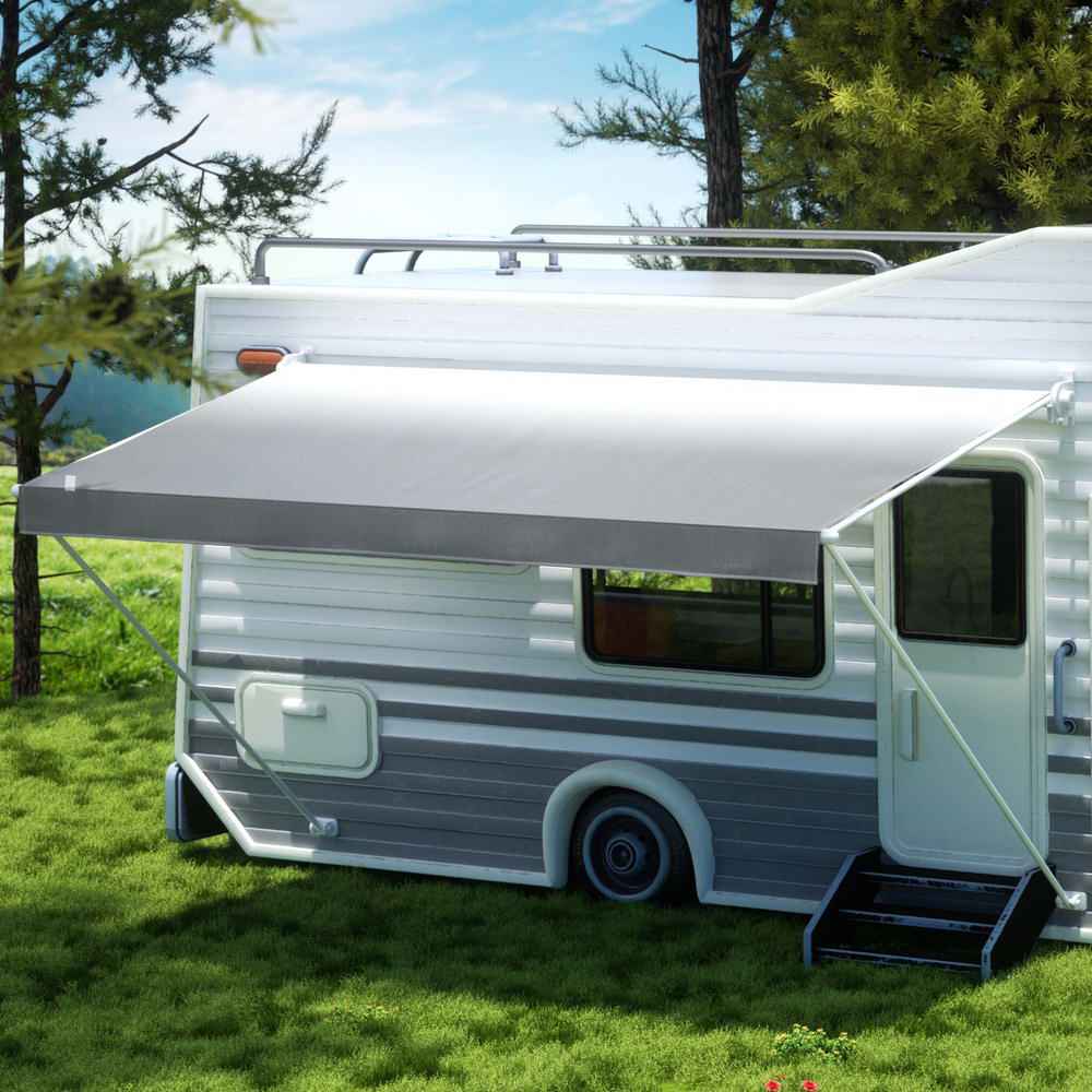 Caravan RV awning replacement fabric, light gray canopy panel on roller
