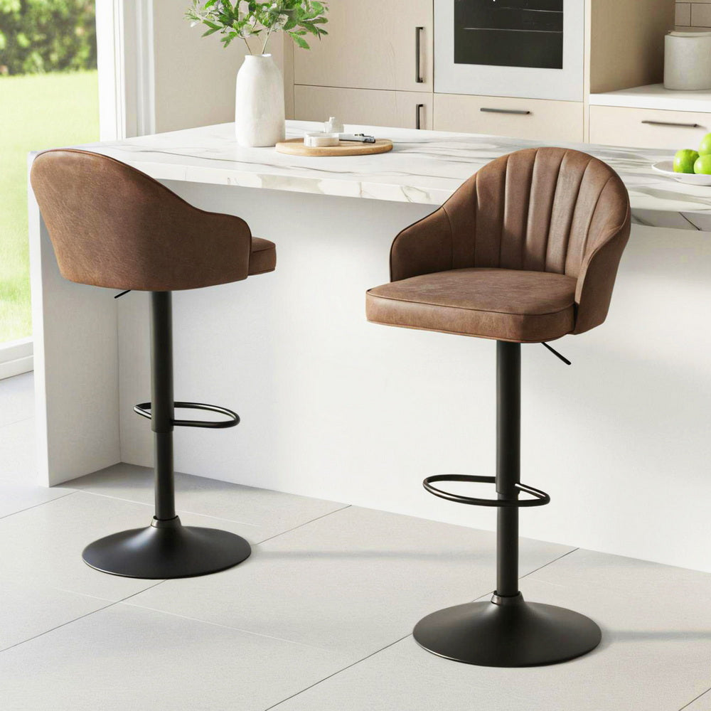 Artiss 2x Bar Stools Kitchen Swivel Gas Lift Counter Chair Shell Leather Brown