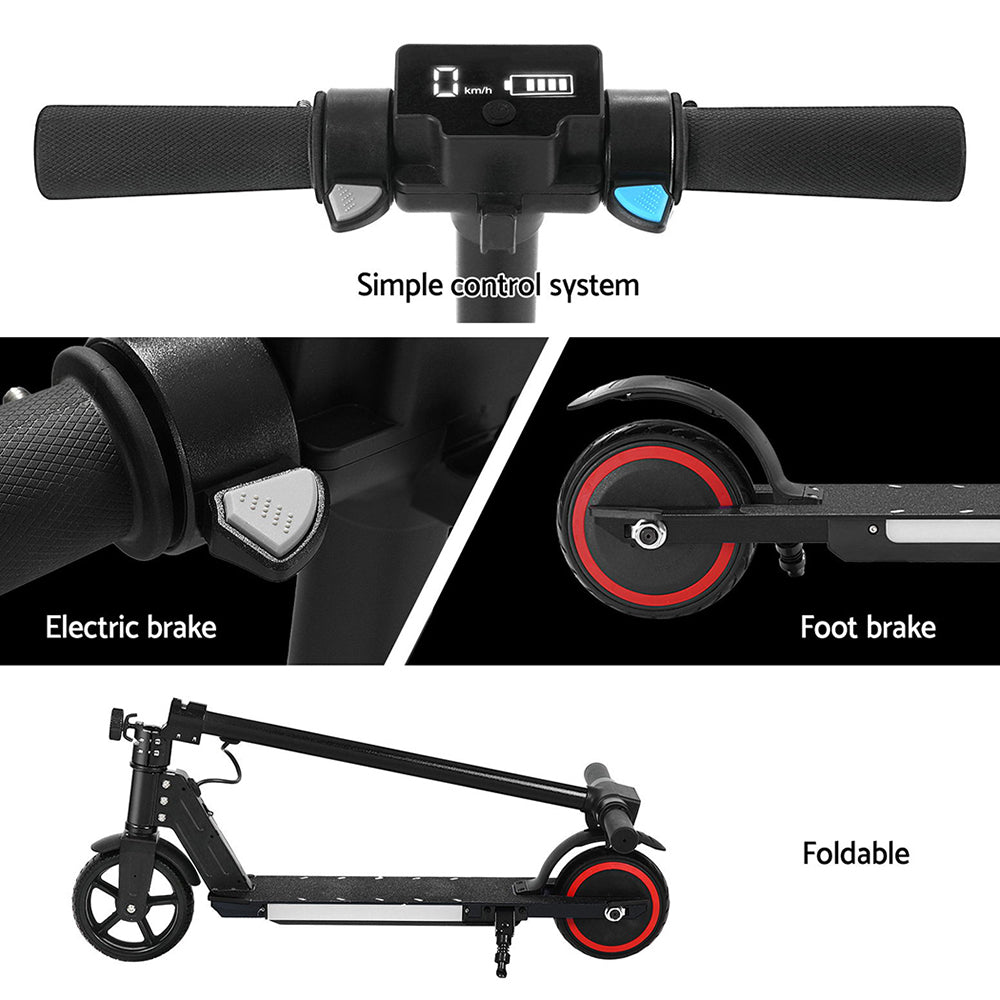 Electric Scooter 130W 16KM/H LED Light Folding Portable Riding Commuter Black