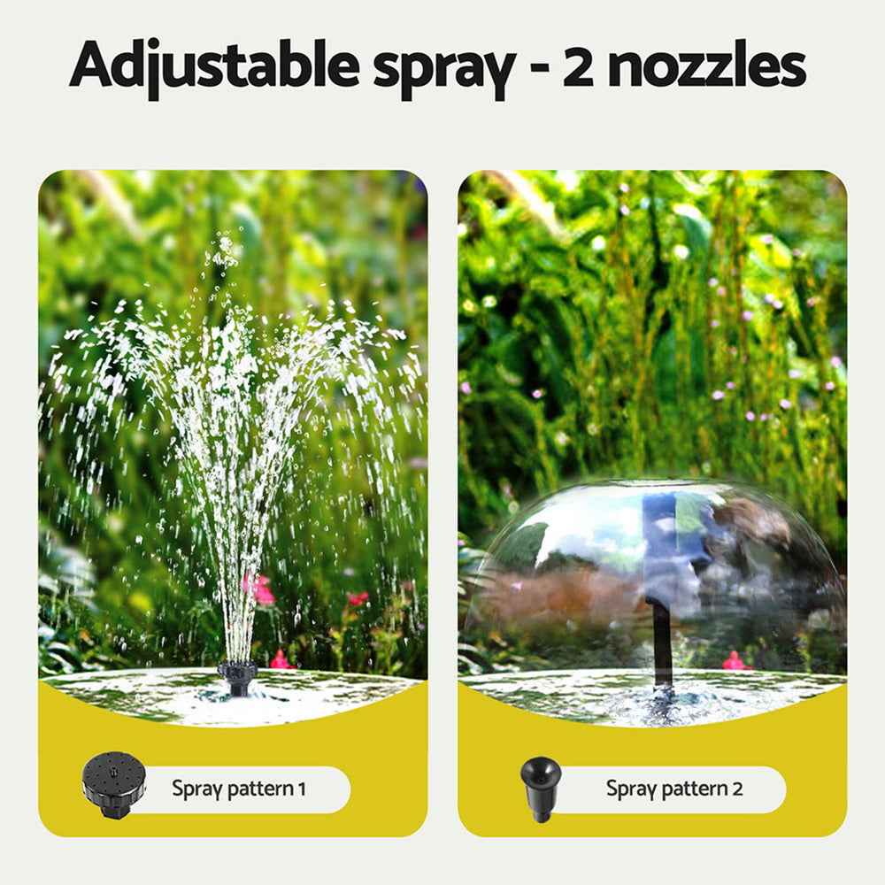 Solar pond fountain pump nozzles showing two adjustable spray patterns