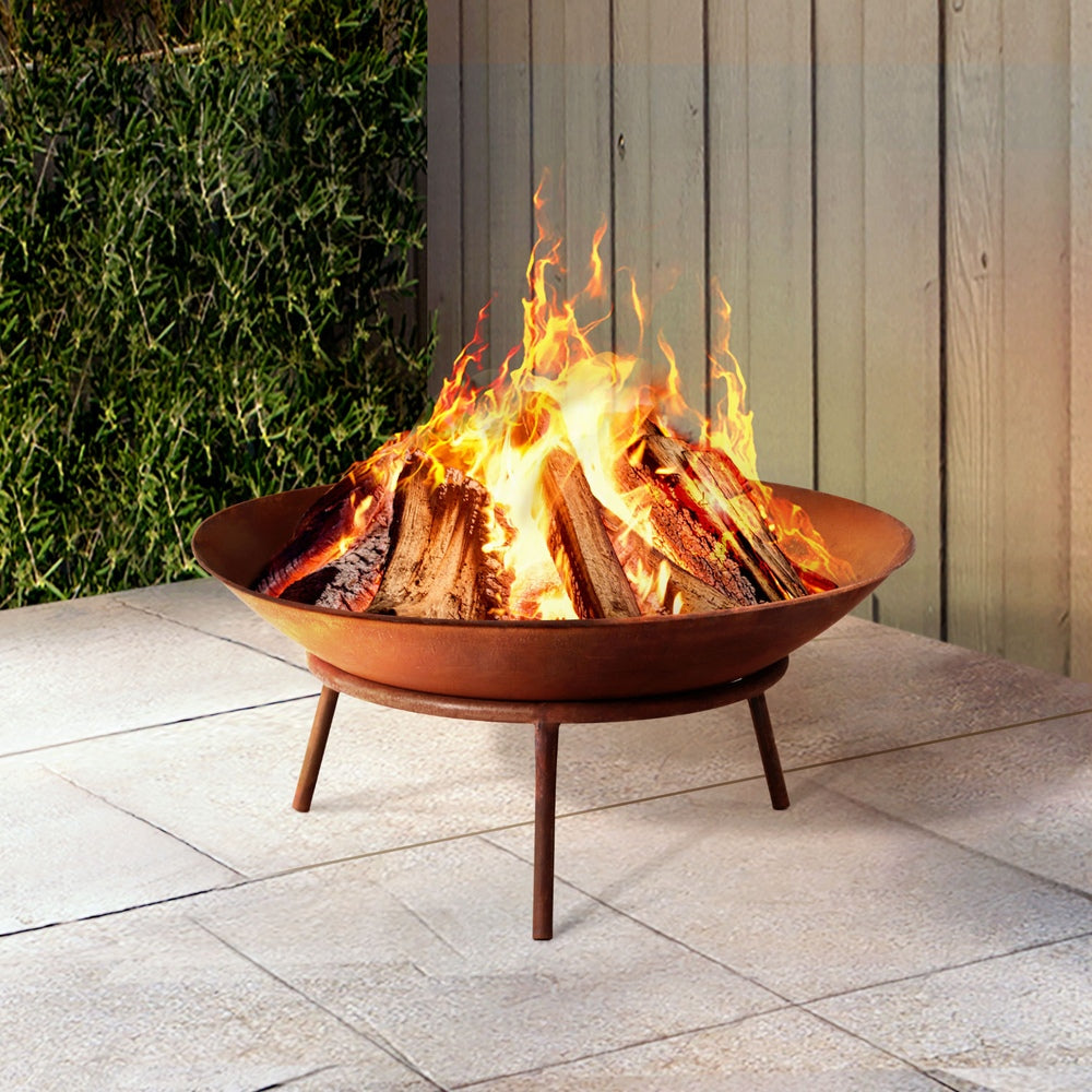 Grillz 56cm Fire Pit Iron Rustic Bowl Outdoor metrodealsau