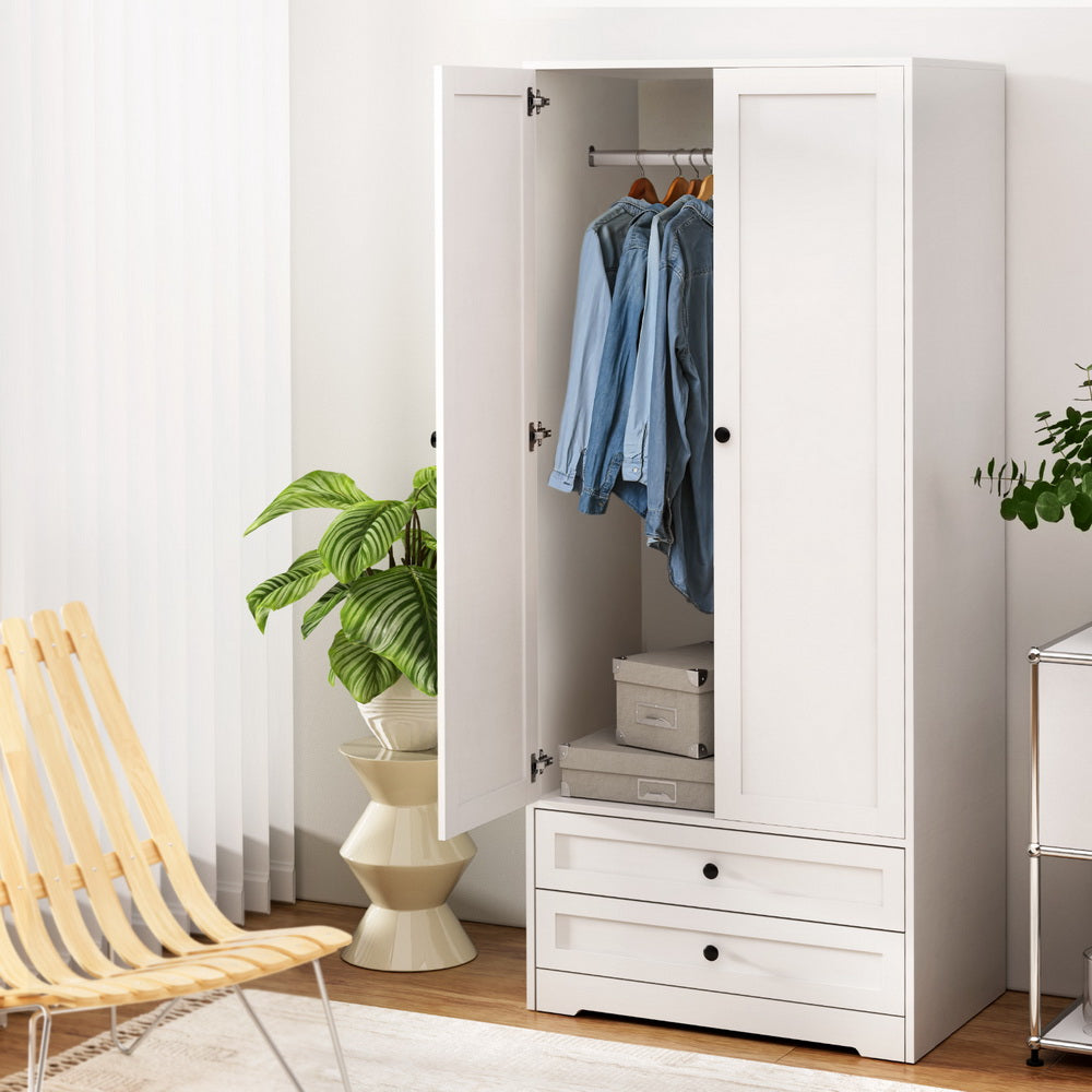 Artiss Wardrobe Clothes Closet Storage Organizer with 2 Doors White metrodealsau
