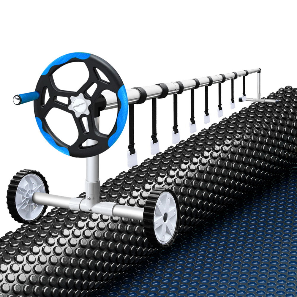 Aqua Buddy Pool Cover 600 Micron 9.5x5m w/ Blue Roller 5.55m Black Solar Blanket