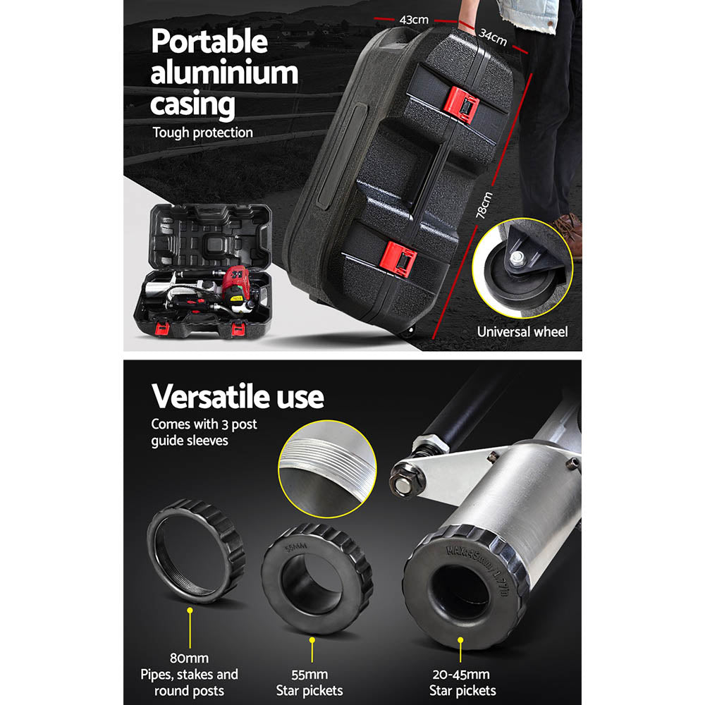 Giantz Petrol Post Driver 38CC 4-Stroke Rammer Pile Star Picket Fence Hole Drive Red