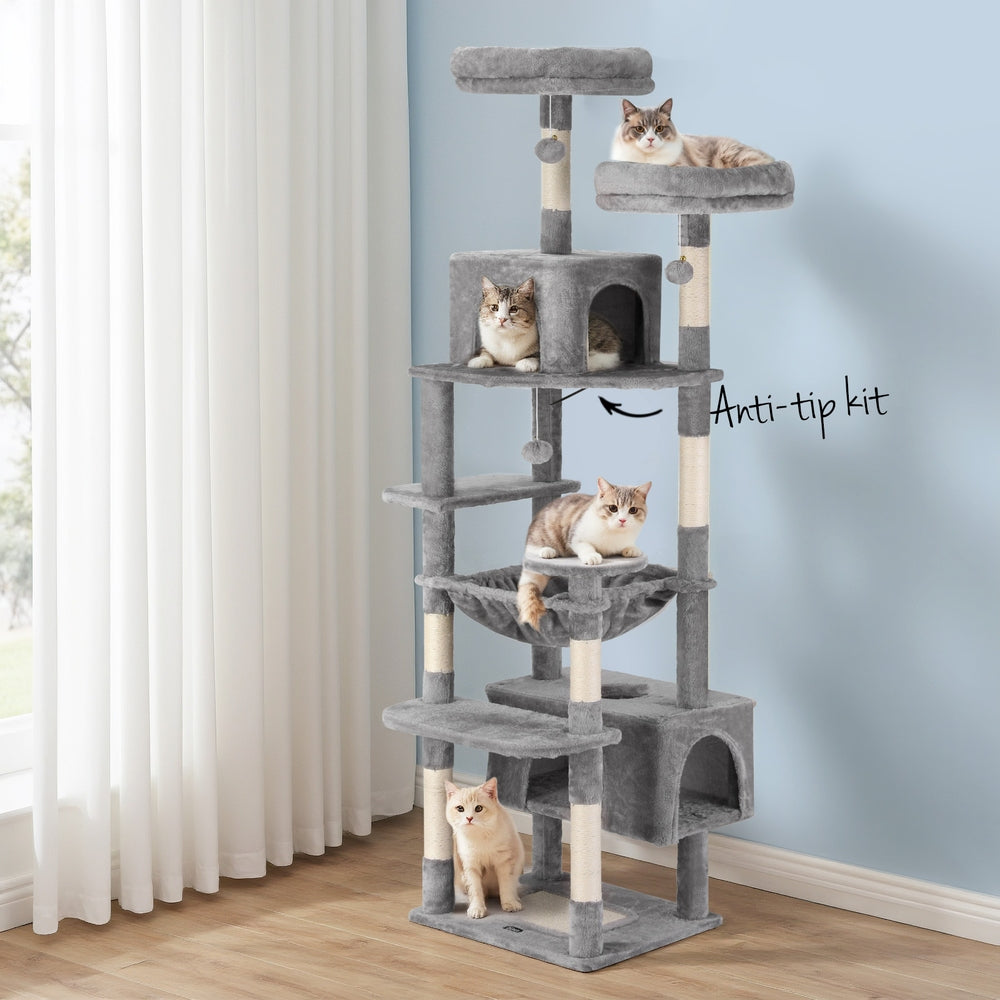 i.Pet Cat Tree 184cm Tower Scratching Post Trees Scratcher Condo House Light Grey