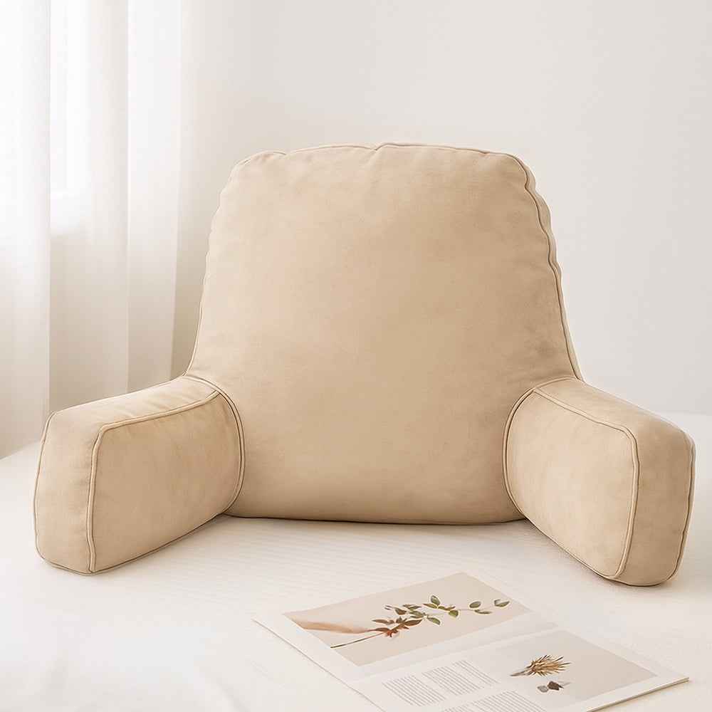 Oatmeal reading pillow backrest cushion with lumbar support and padded arm sides