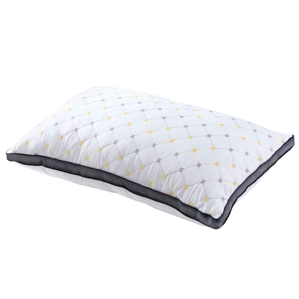 Microfibre pillow with white quilted net pattern and dark piping edges