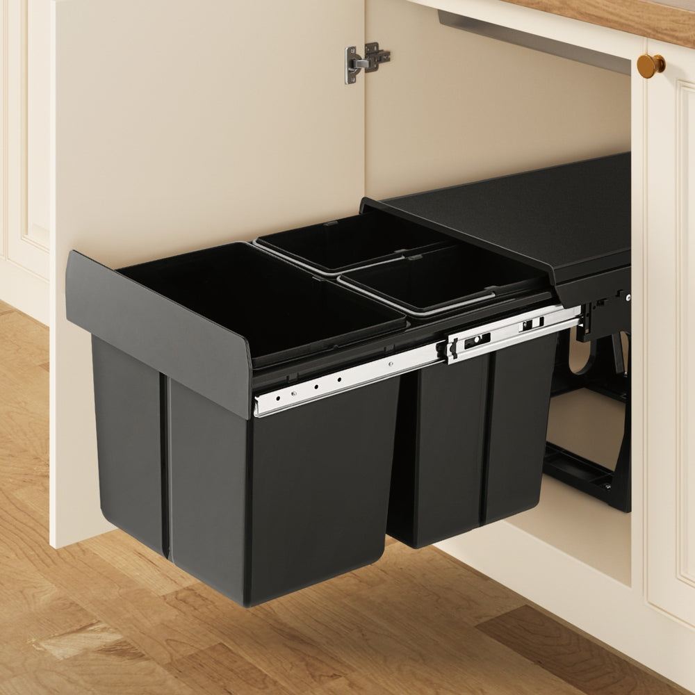 Cefito Pull Out Bin Kitchen Triple Slide Garbage Rubbish Bins Basket Blcak 31L metrodealsau