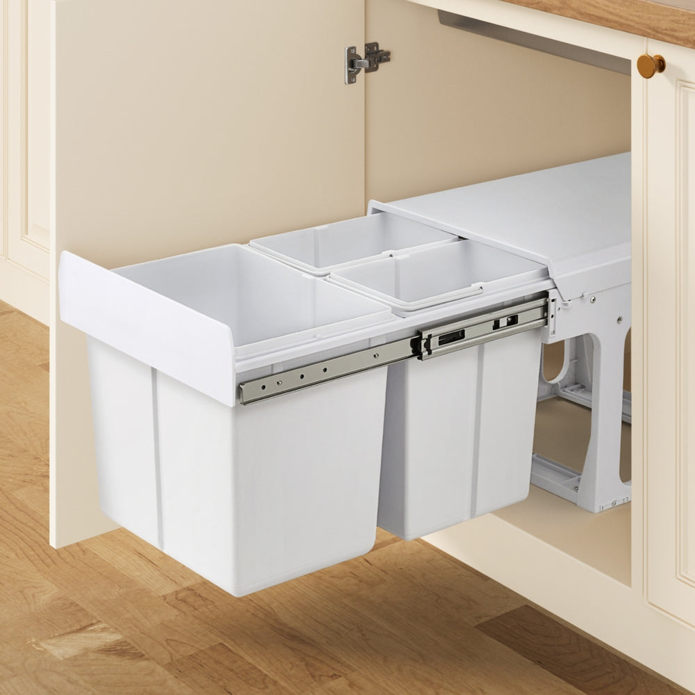 Cefito Pull Out Bin Kitchen Triple Slide Garbage Rubbish Bins Basket White 31L metrodealsau