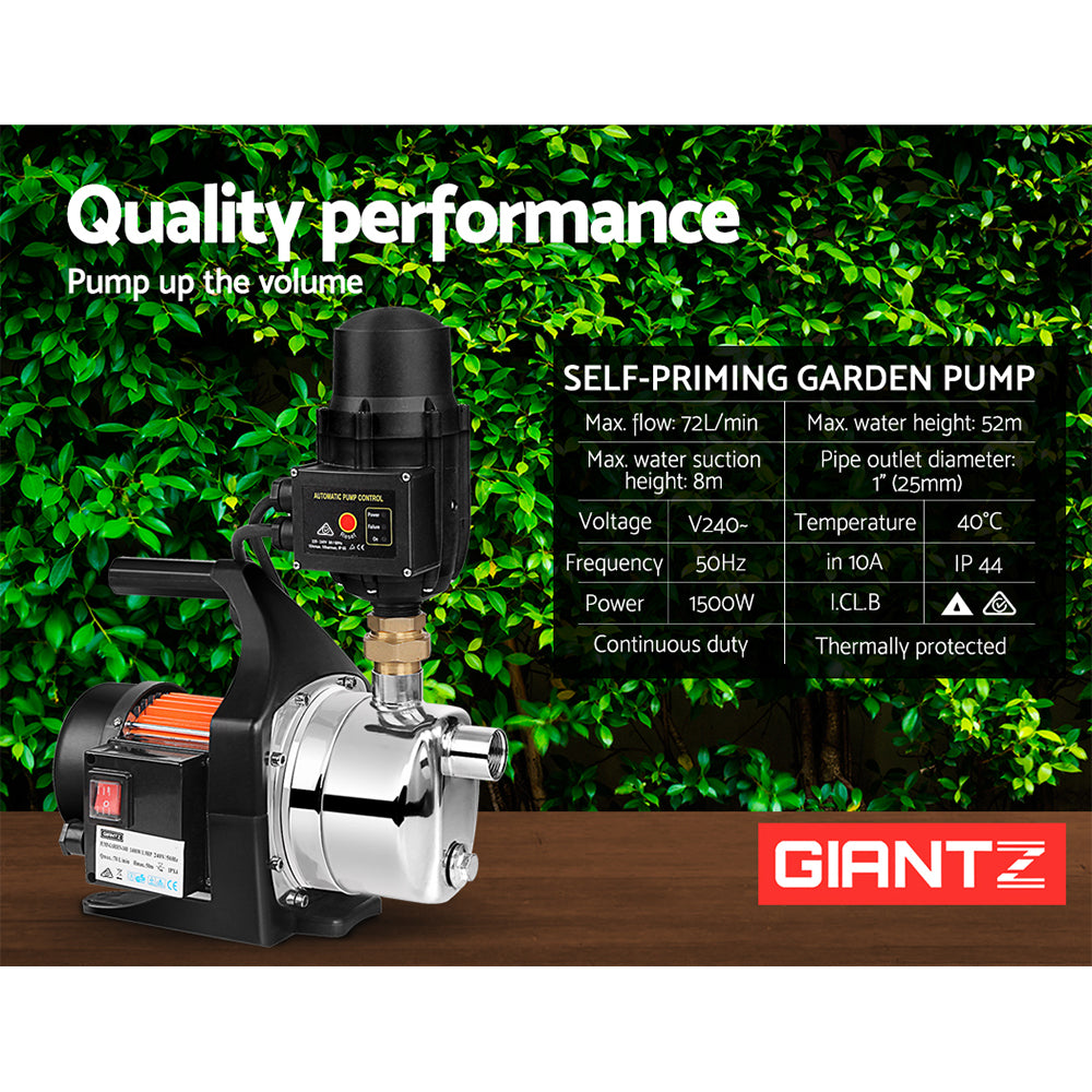 Giantz Garden Water Pump 1500W Max. High Pressure Tank Rain Farm Irrigation Black