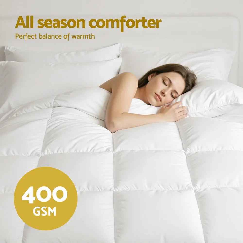 All-season microfiber quilt comforter, white, 400GSM fill