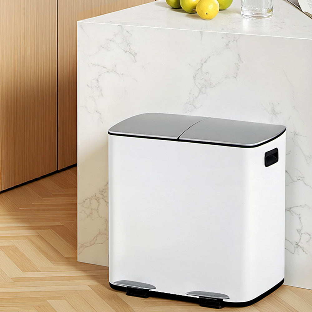 Cefito Pedal Bins Rubbish Bin Dual Compartment Waste Recycle Dustbins 40L White metrodealsau