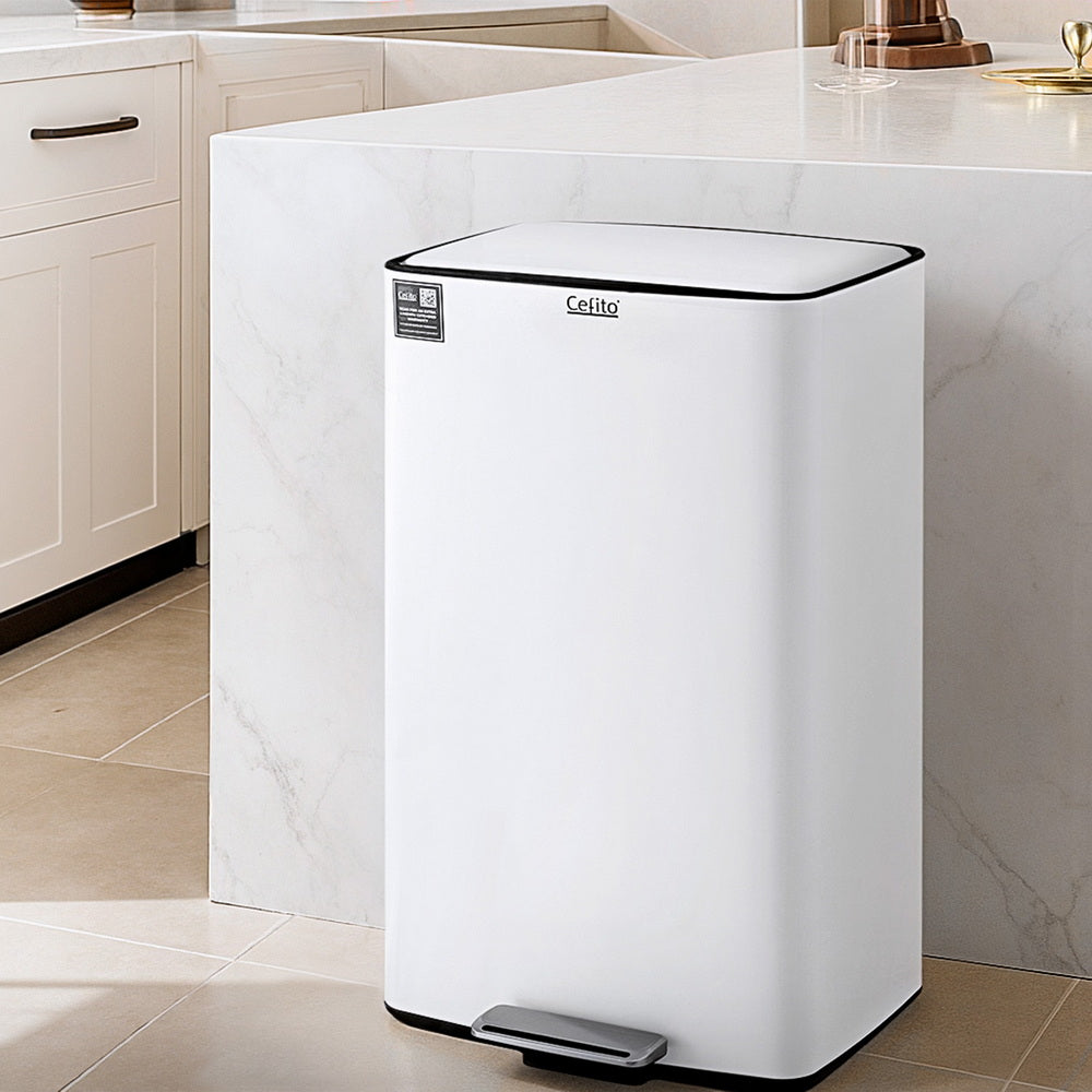Cefito Pedal Bins Rubbish Bin Waste Recycle Dustbins Kitchen Trash Can 40L White metrodealsau