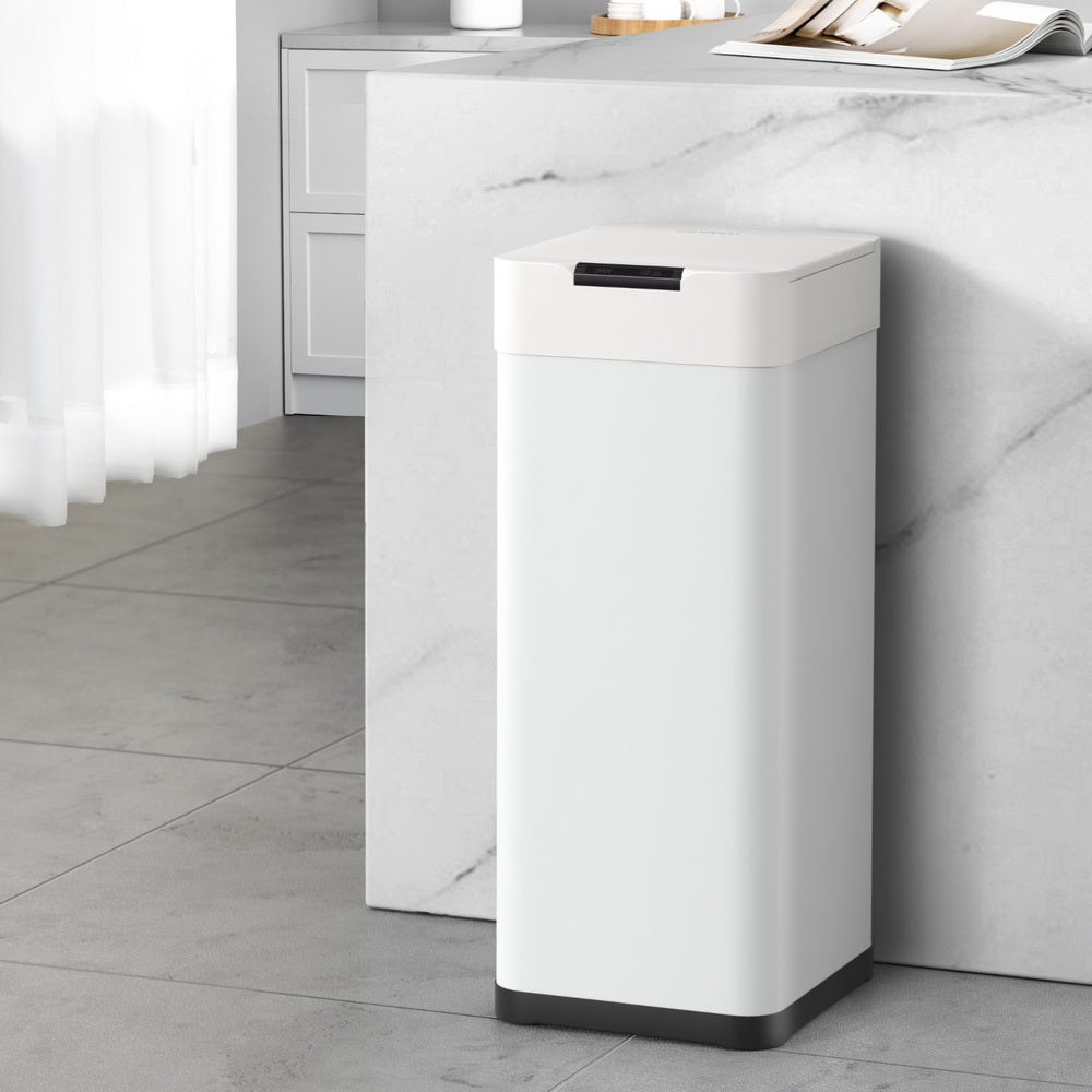 Devanti 50L Sensor Bin Motion Rubbish Bins Kitchen Automatic Trash Can White metrodealsau
