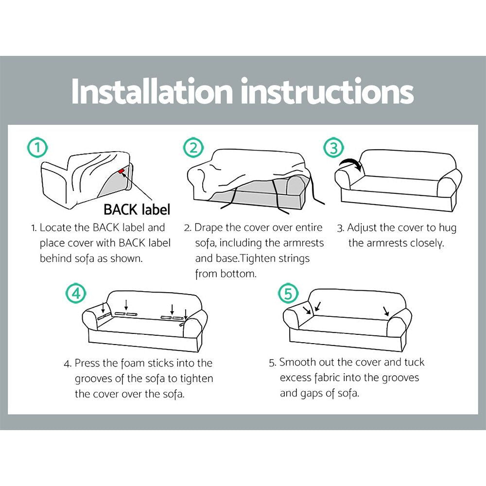 Sofa cover installation instructions diagram for draping and tucking