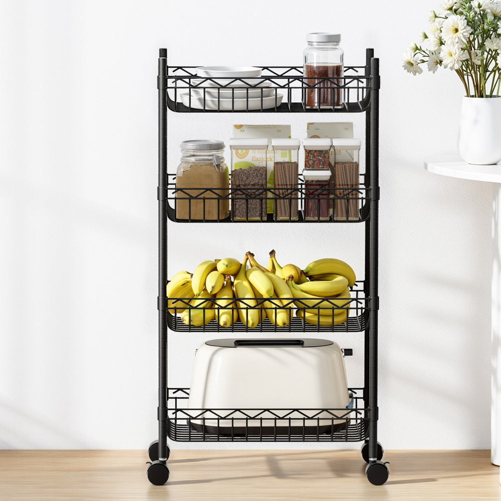 Artiss 4-Tier Shelving Unit Adjustable Garage Storage Kitchen Rack With Wheels