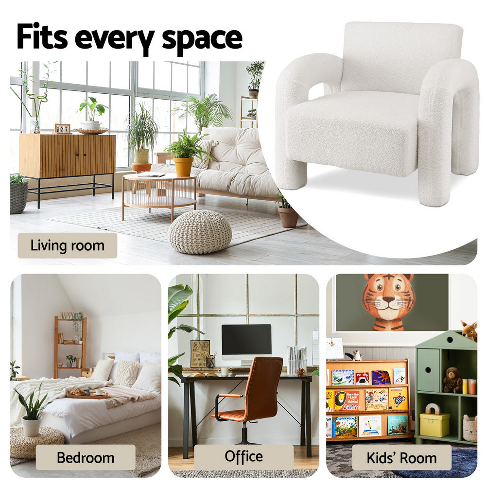 Artiss Armchair Accent Chair Lounge Sofa Couch Curved Seat Boucle White