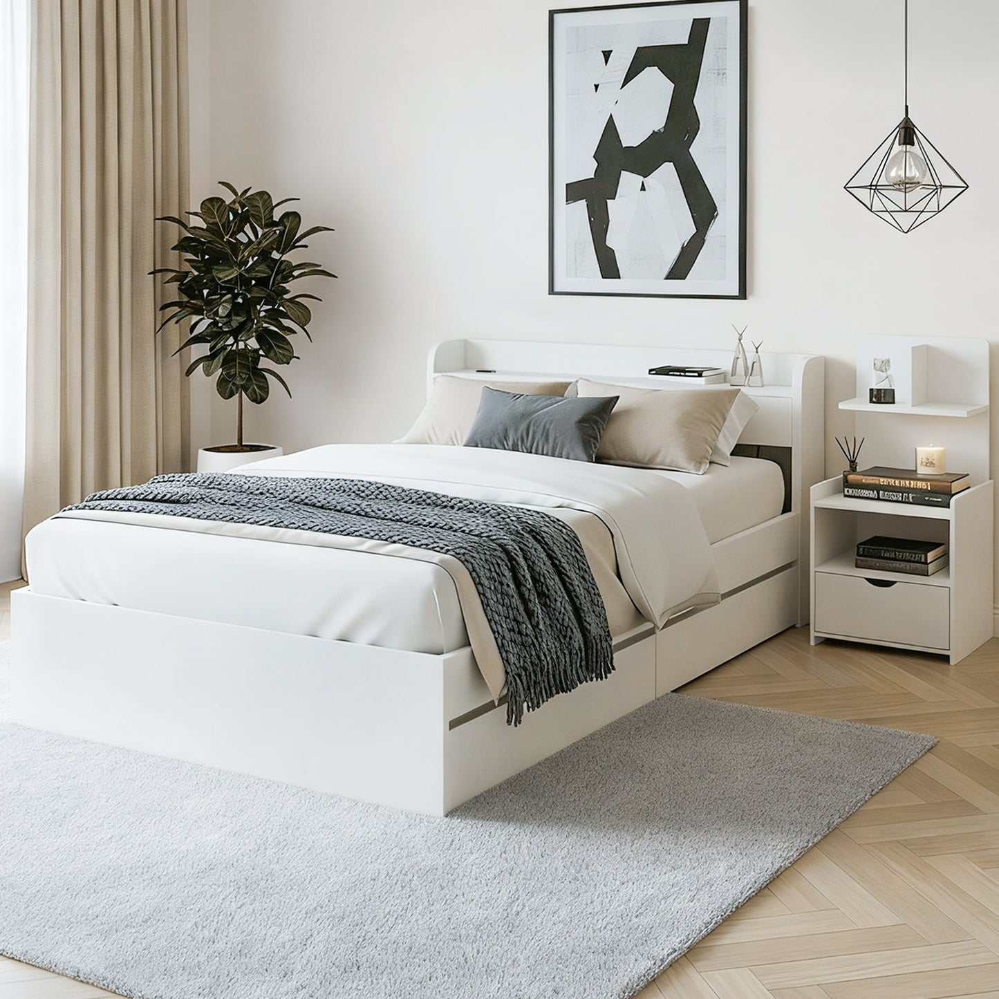 Artiss Single Bed Frame with Charging Ports and Bedside Table