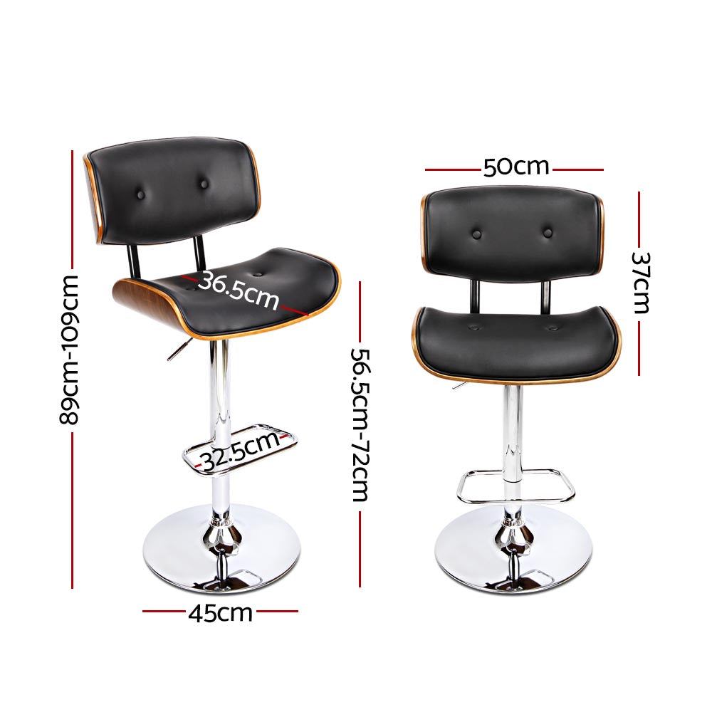Artiss Set of 2 Wooden Gas Lift Bar Stools - Black and Chrome