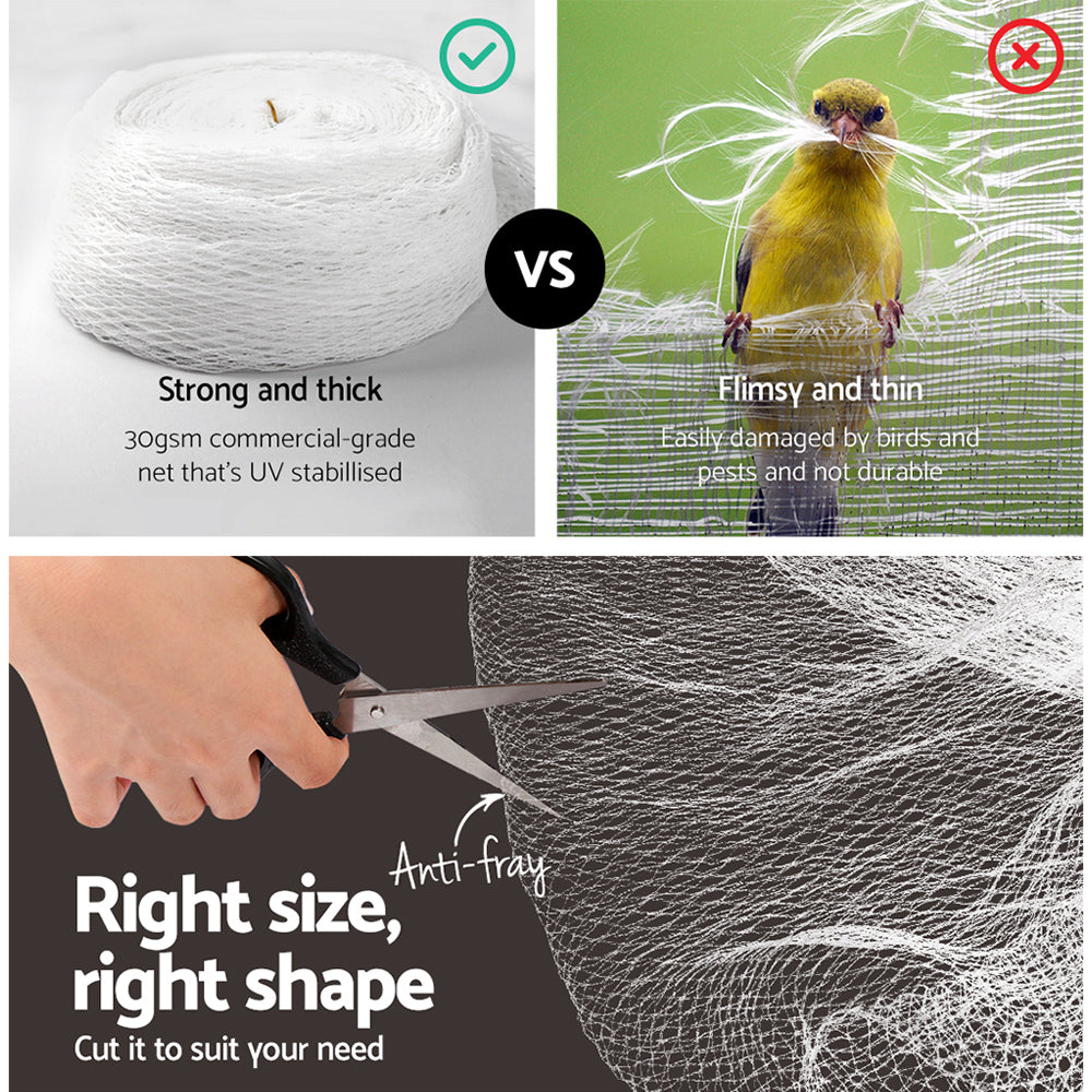Instahut Bird Netting Net Anti Pest Commercial Fruit Trees Plant 10x10m 30GSM White