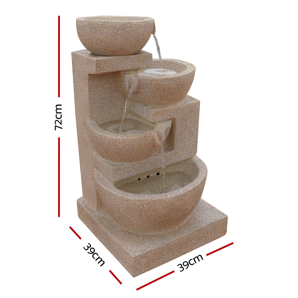 Gardeon 4 Tier Solar Powered Water Fountain with Light - Sand Beige