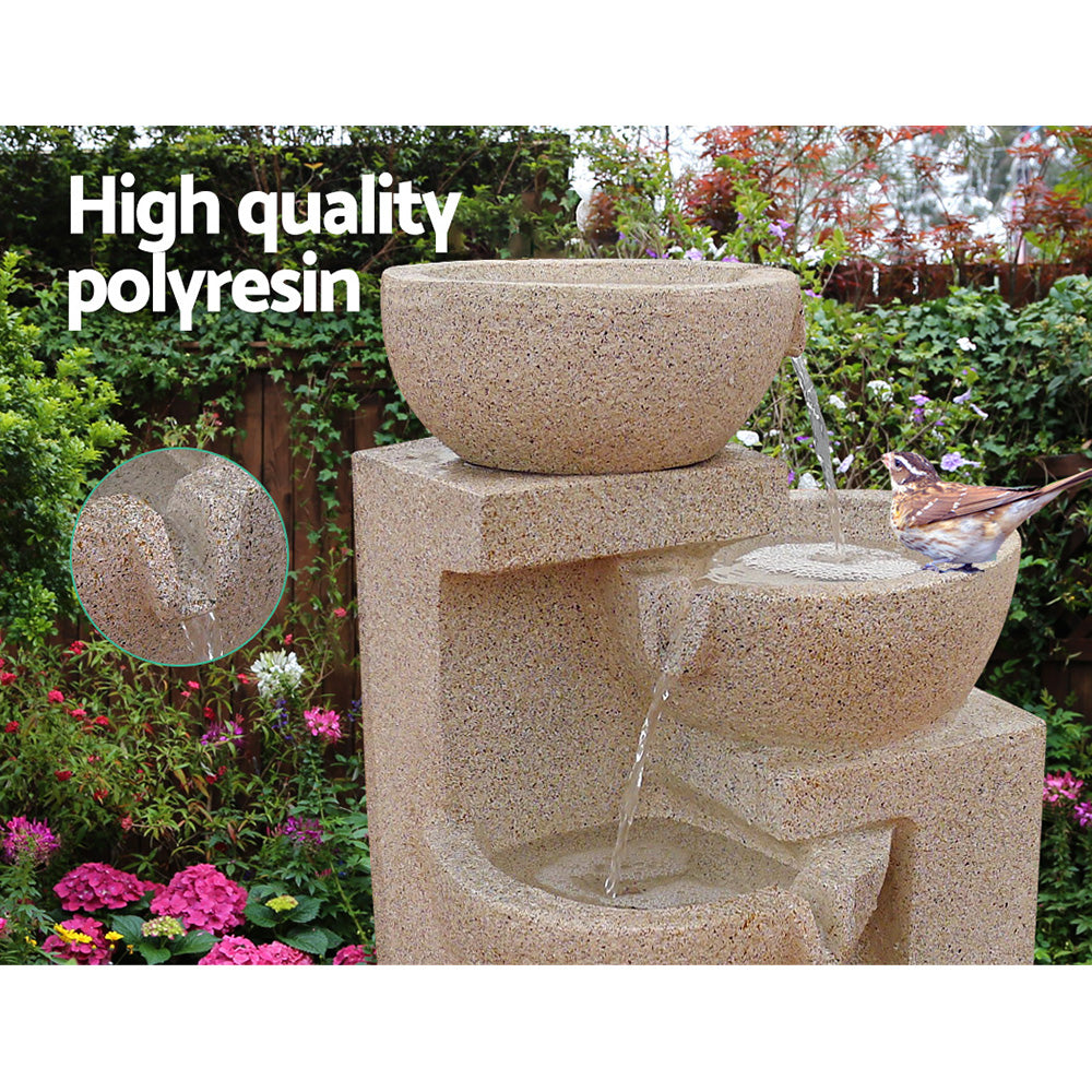 Gardeon 4 Tier Solar Powered Water Fountain with Light - Sand Beige