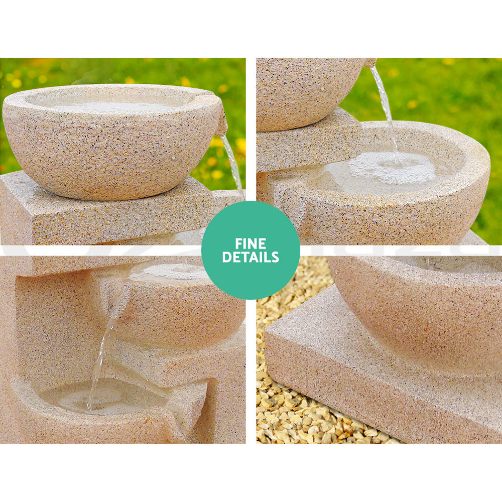 Gardeon 4 Tier Solar Powered Water Fountain with Light - Sand Beige