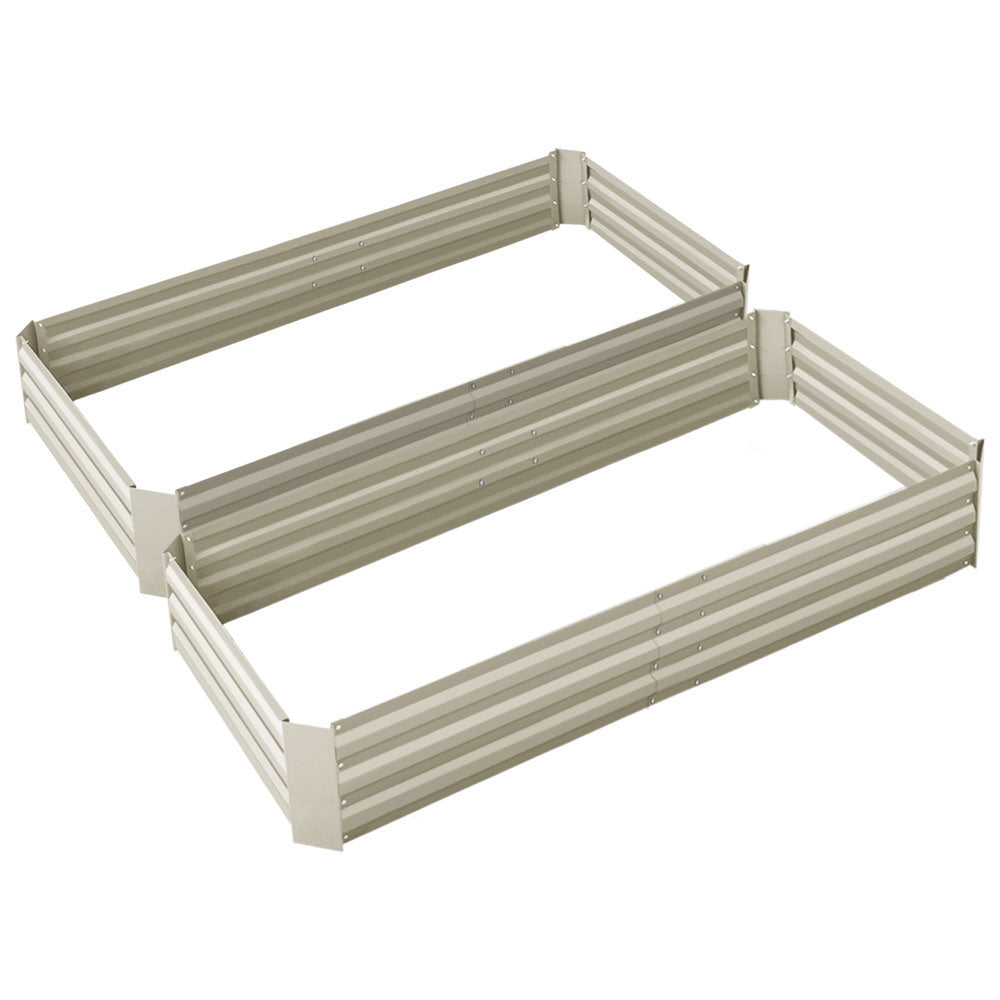 Greenfingers Garden Bed 2PCS 210X90X30cm Galvanised Steel Raised Planter Cream