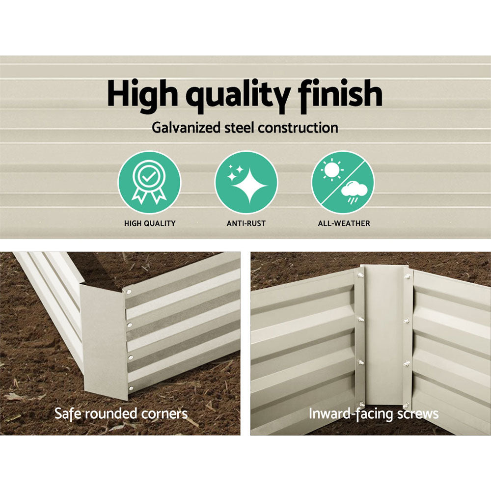 Greenfingers Garden Bed 2PCS 210X90X30cm Galvanised Steel Raised Planter Cream