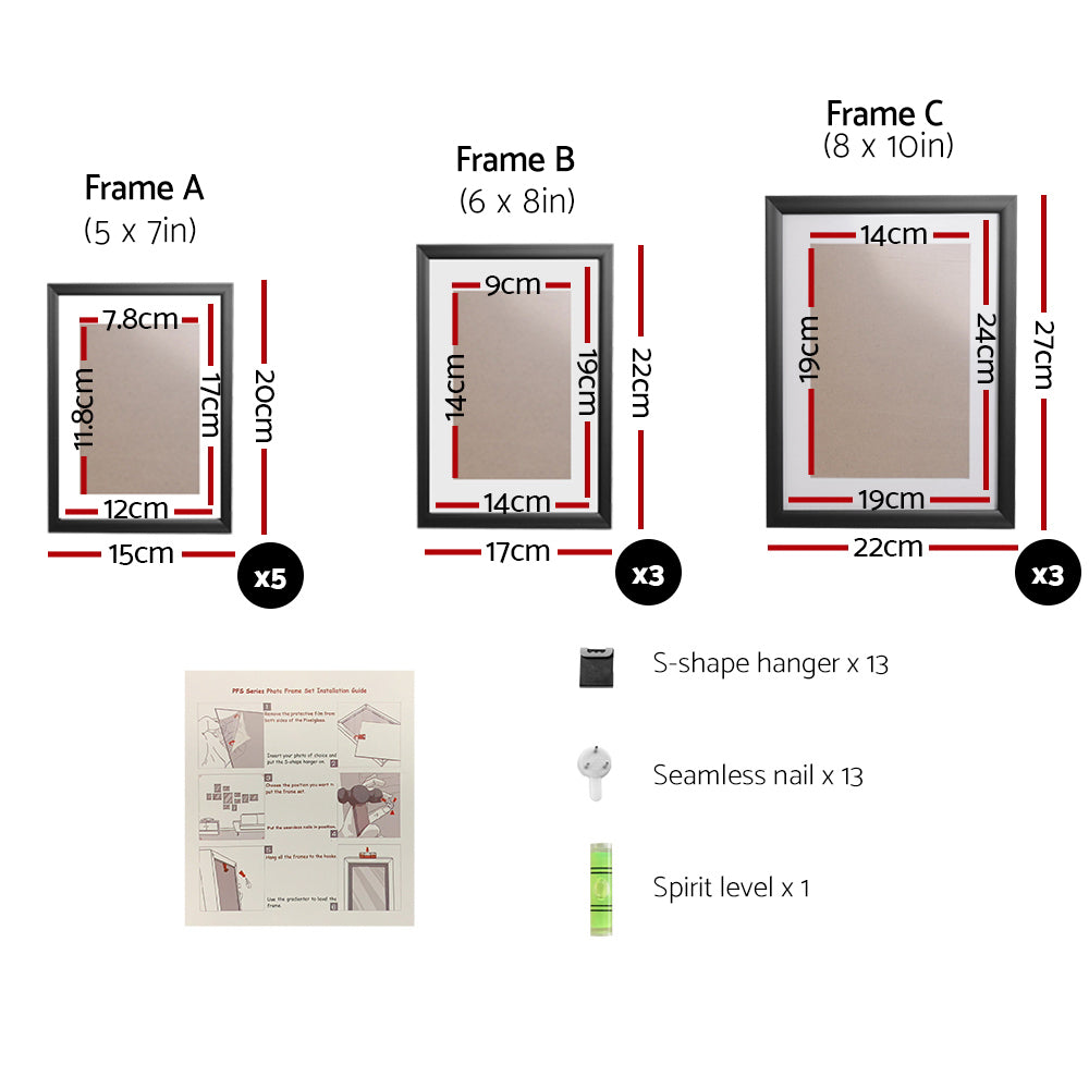 Artiss Photo Frames 11PCS 5x7in 6x8in 8x10in Hanging Wall Frame Black