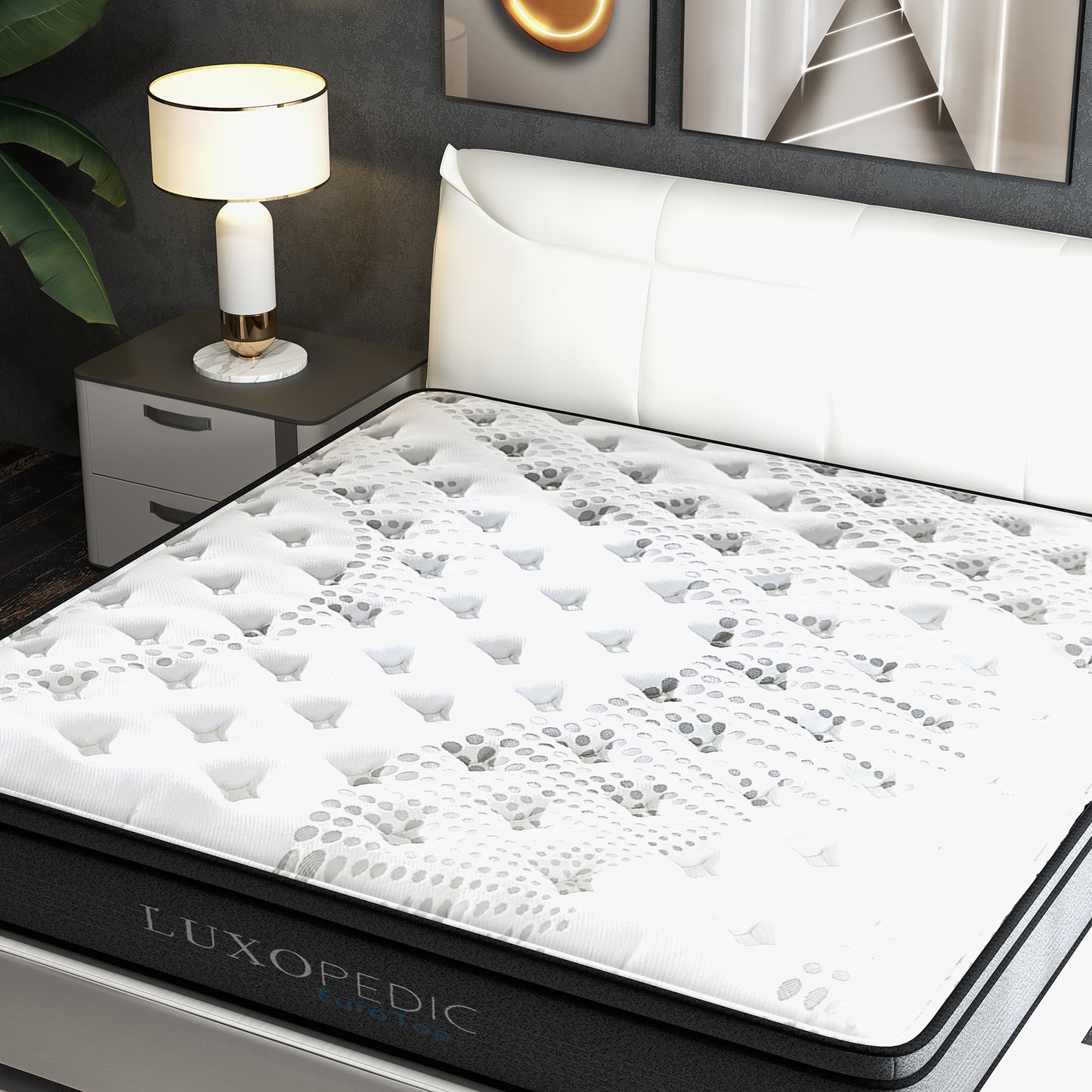 Luxopedic Pocket Spring Mattress 5 Zone 32CM Euro Top Memory Foam Medium Firm - Queen - White Grey