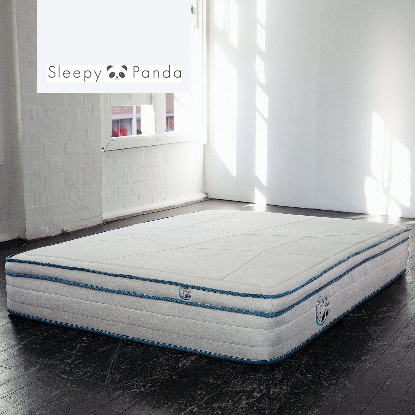 Sleepy Panda Mattress 5 Zone Pocket Spring EuroTop Medium Firm 30cm Thickness - Queen - White Grey Blue