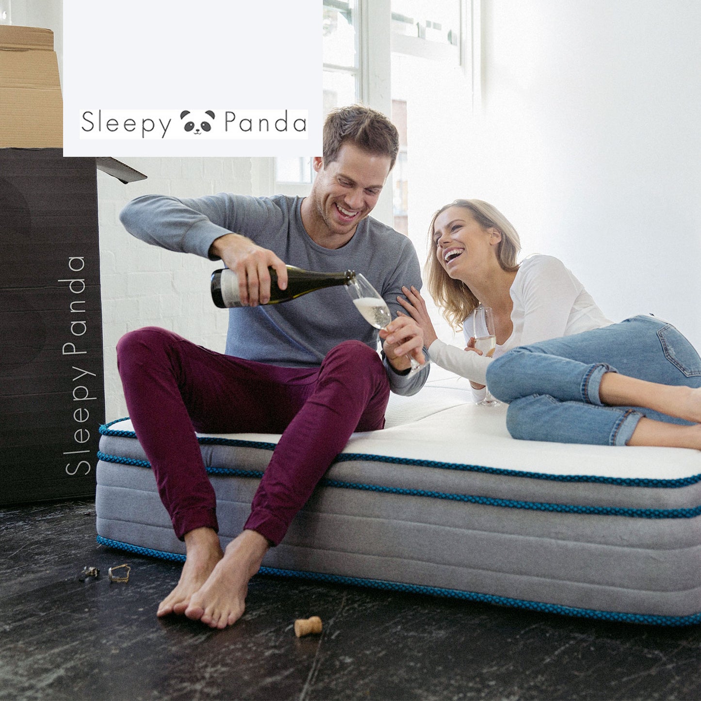 Sleepy Panda Mattress 5 Zone Pocket Spring EuroTop Medium Firm 30cm Thickness - King - White Grey Blue