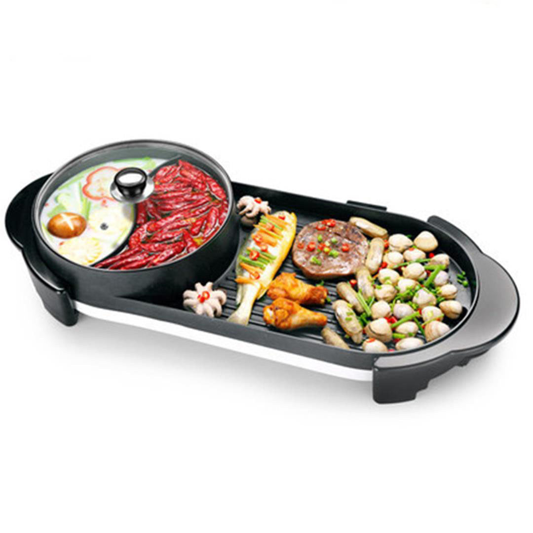 SOGA 2X 2 in 1 Electric Non-Stick BBQ Teppanyaki Grill Plate Steamboat Hotpot 2-8 Person
