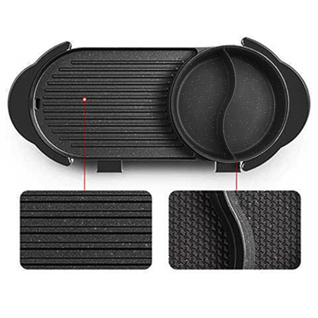 SOGA 2X 2 in 1 Electric Non-Stick BBQ Teppanyaki Grill Plate Steamboat Hotpot 2-8 Person