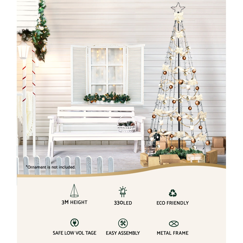 Jingle Jollys 3M LED Christmas Tree Lights Xmas 330pc LED Warm White Optic Fiber