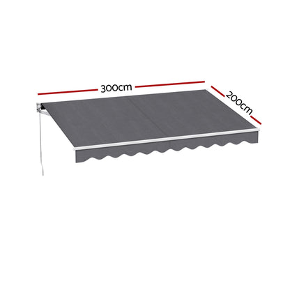 Instahut Retractable Folding Arm Awning Manual Sunshade 3M X 2M Grey