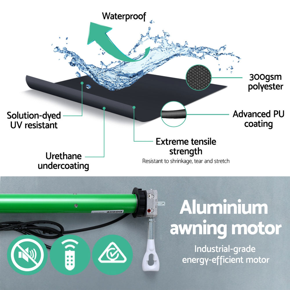 Instahut Retractable Folding Arm Awning Motorised Sunshade 2.5Mx2M Grey
