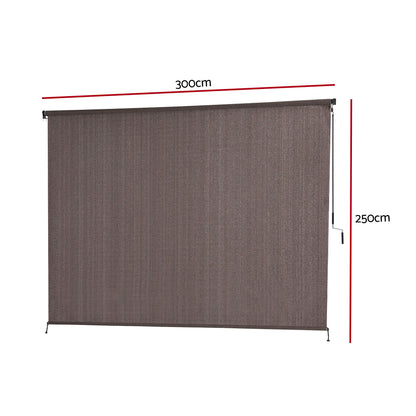 Instahut 3X2.5M Outdoor Blinds Awning Roll Down Retractable Knit Fabric Outdoor Blinds Window Shade Brown