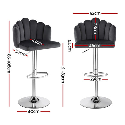 Artiss Bar Stool X4 Kitchen Dining Counter Gaslift Chair Adjustable Velvet Grey