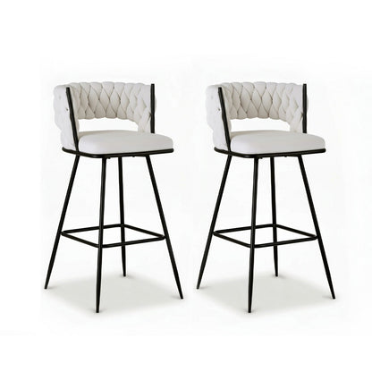 Artiss 2x Bar Stools Kitchen Dining Chair Counter Stool Woven Velvet Metal Ivory