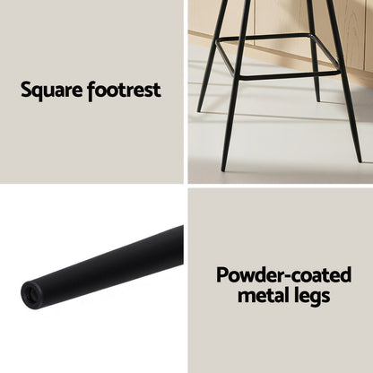 Artiss 2x Bar Stools Kitchen Dining Chair Counter Stool Woven Velvet Metal Ivory