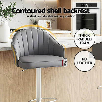 Artiss 4x Bar Stools Kitchen Swivel Gas Lift Counter Chair Shell Leather Grey