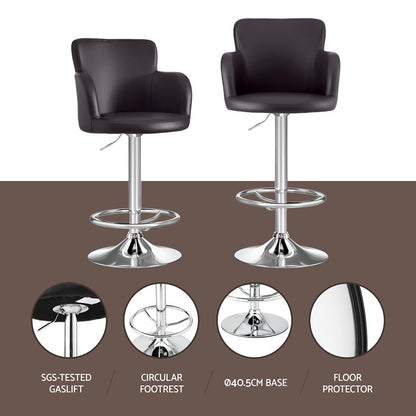 Artiss 1x Leather Bar Stools Swivel Adjustable Gas Lift PU Counter Chairs Brown
