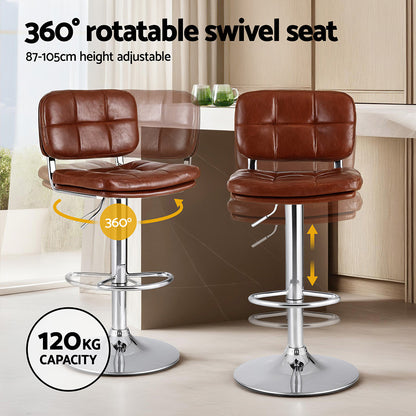 Artiss 2x Bar Stools Kitchen Swivel Gas Lift Counter Chair Tuft PU Leather Brown