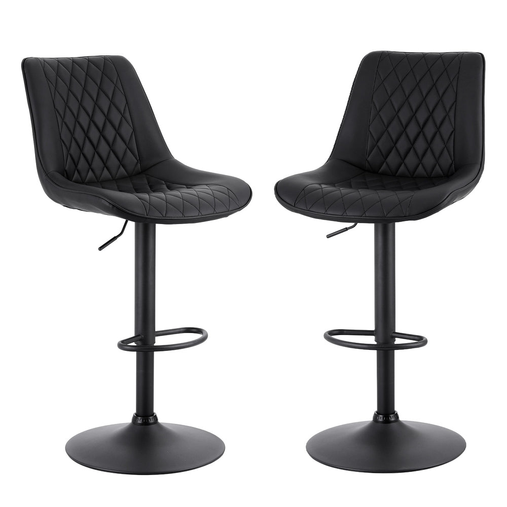 Artiss 2x Bar Stools Kitchen Swivel Gas Lift Counter Chair Diamond Leather Black
