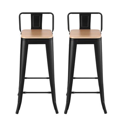 Artiss 2x Bar Stools Kitchen Counter High Chair Dining Stackable Metal Black
