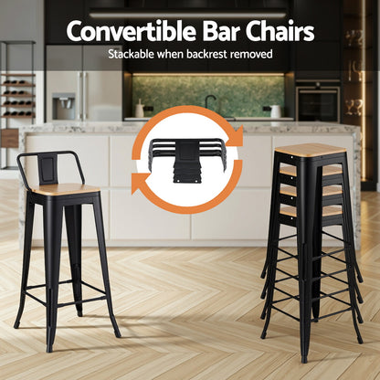 Artiss 2x Bar Stools Kitchen Counter High Chair Dining Stackable Metal Black