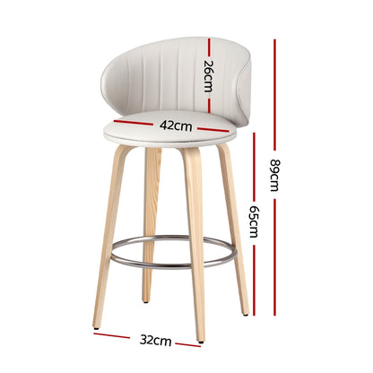 2x Artiss Bar Stools Dining Chairs Contoured Leather Wood Stool