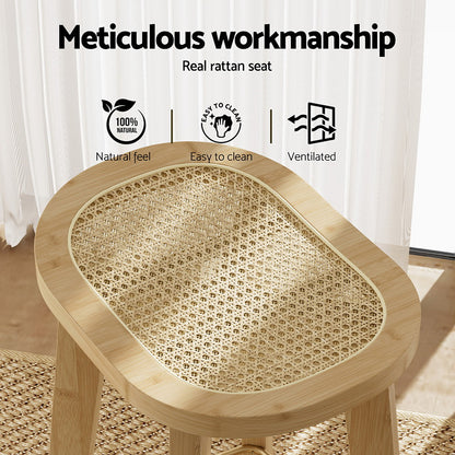 Artiss 2x Bar Stools Bamboo Rattan Stool Counter Chair Kitchen Barstools
